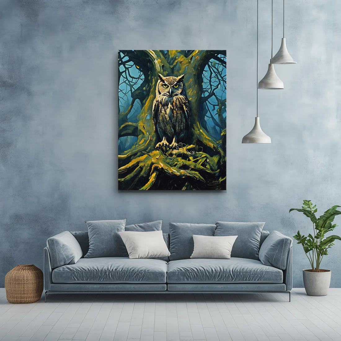 Nocturnal Gaze Owl Tree Night Giclée Print 454633 Visual Wall Art AR3:4V-AR4:5V Giclée Print