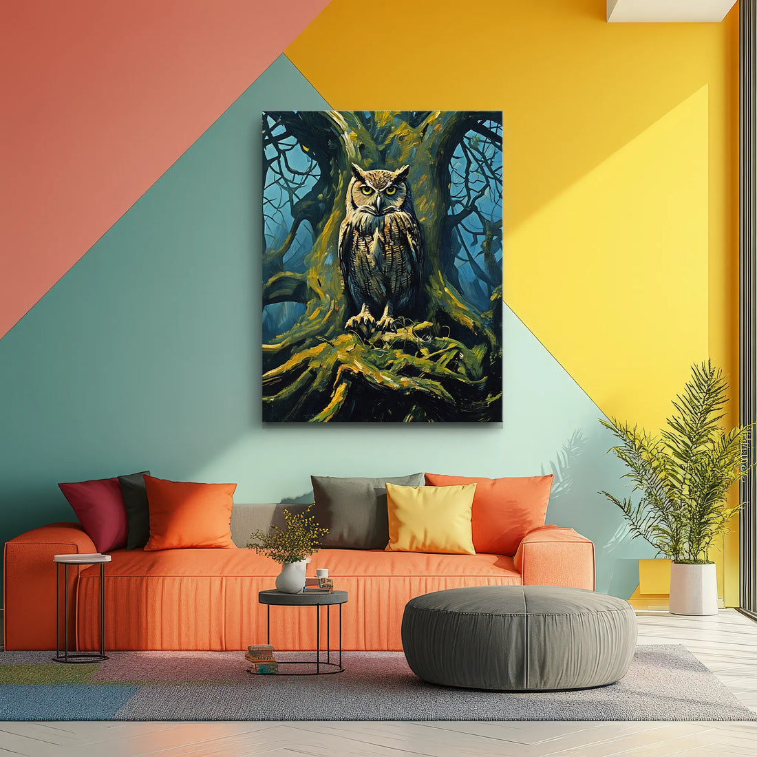 Nocturnal Gaze Owl Tree Night Giclée Print 454633 Visual Wall Art AR3:4V-AR4:5V Giclée Print
