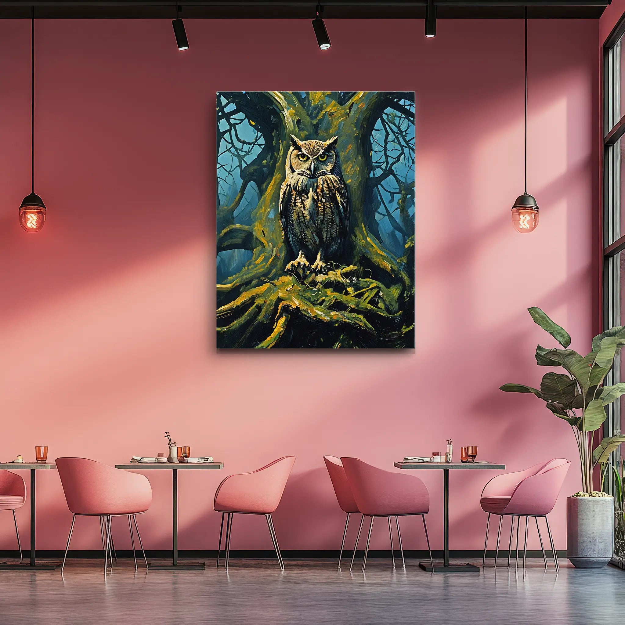 Nocturnal Gaze Owl Tree Night Giclée Print 454633 Visual Wall Art AR3:4V-AR4:5V Giclée Print