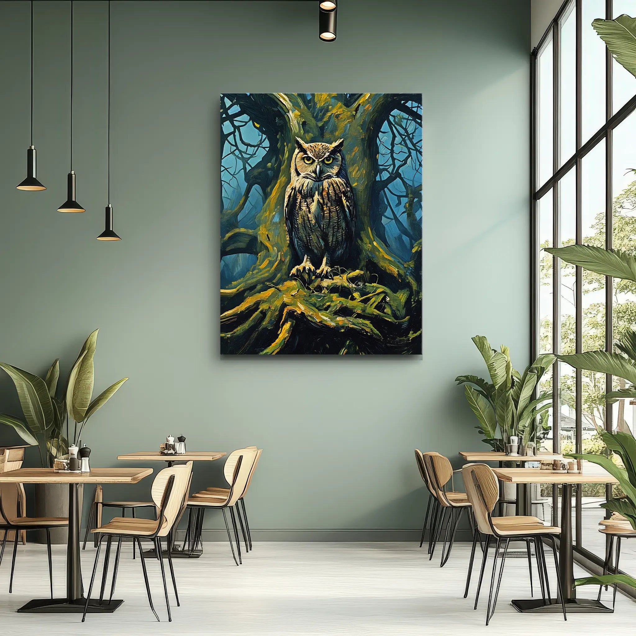 Nocturnal Gaze Owl Tree Night Giclée Print 454633 Visual Wall Art AR3:4V-AR4:5V Giclée Print