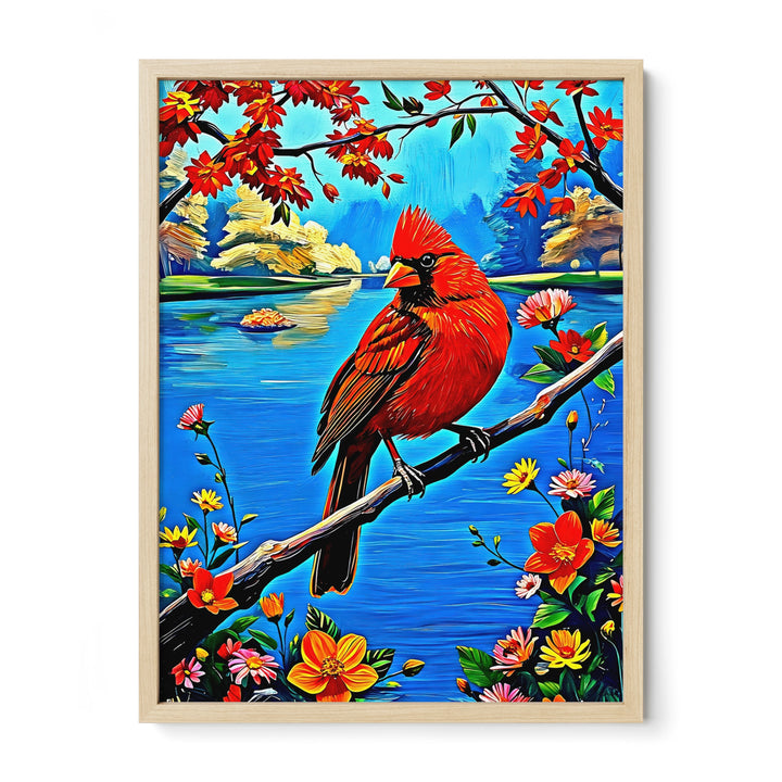 Northern Cardinal Cardinalis Cardinal-Framed Paper Print-452225 Natural Premium Oak No Mats Visual Wall Art Framed Print