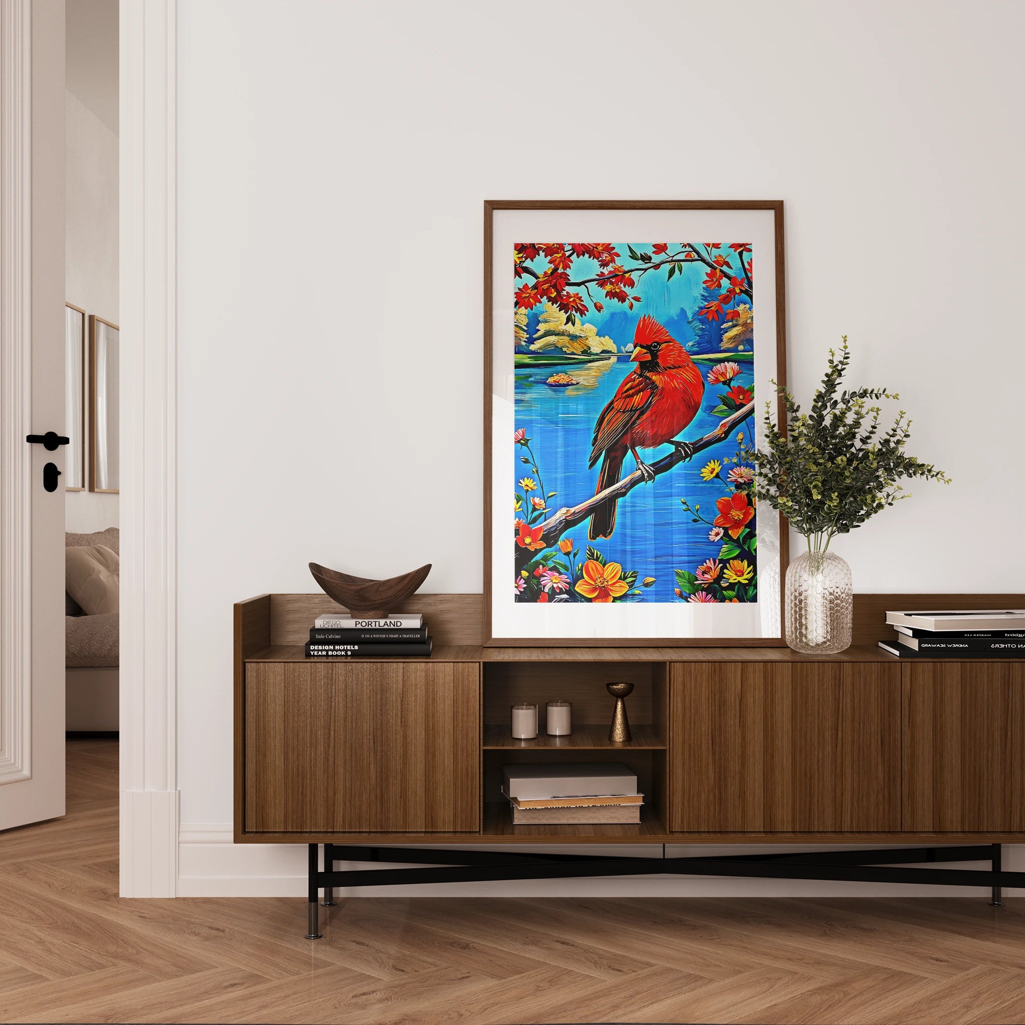 Northern Cardinal Cardinalis Cardinal-Framed Paper Print-452225 Visual Wall Art Framed Print