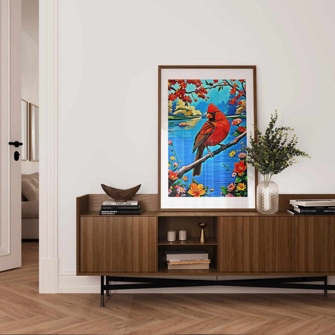 Northern Cardinal Cardinalis Cardinal-Framed Paper Print-452225 Visual Wall Art Framed Print