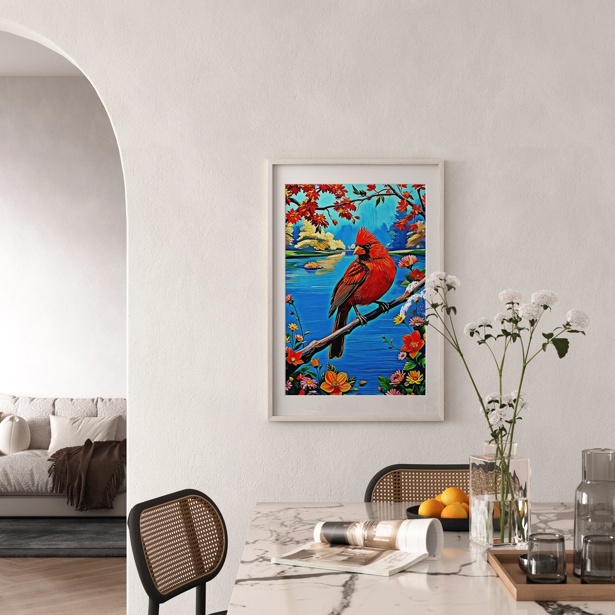 Northern Cardinal Cardinalis Cardinal-Framed Paper Print-452225 Visual Wall Art Framed Print