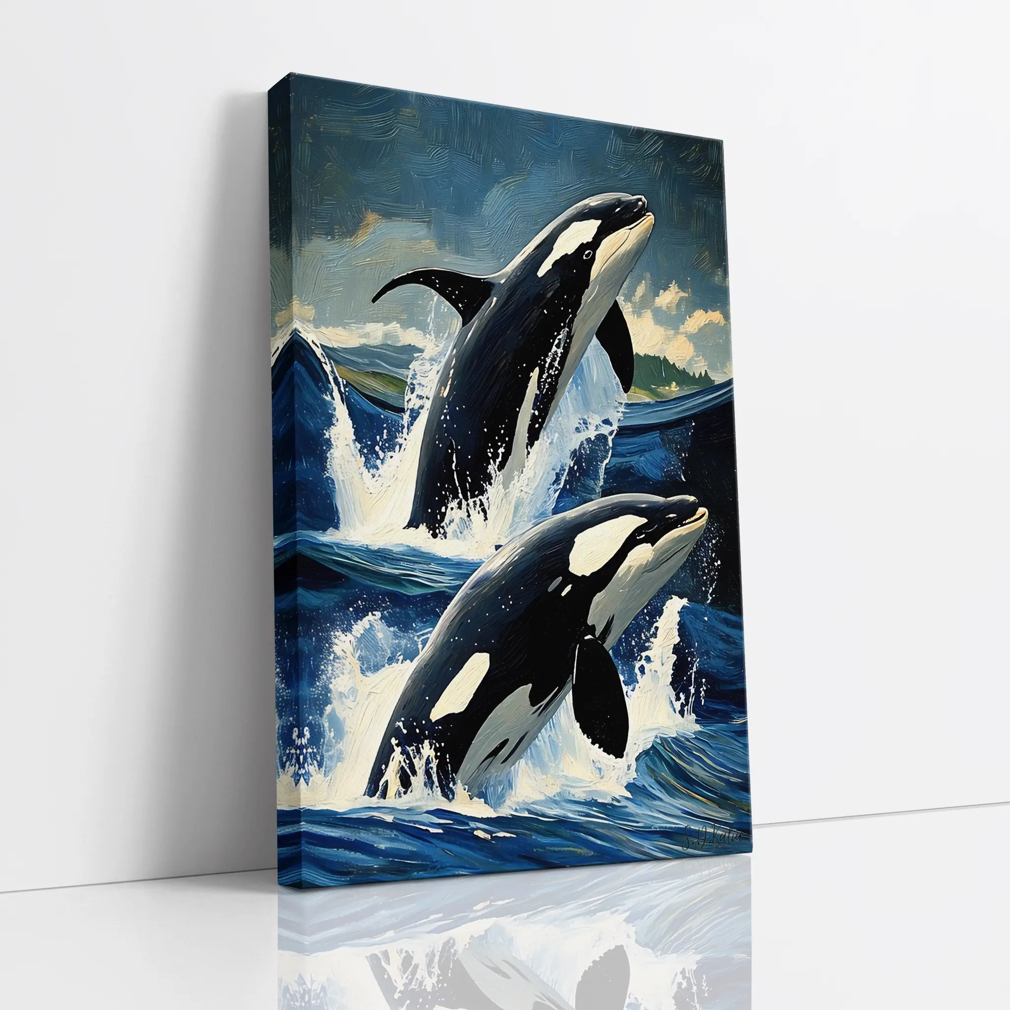 Orca Pair Jumping Waves Killer Whale Giclée Print 231034 Visual Wall Art AR2:3V Giclée Print