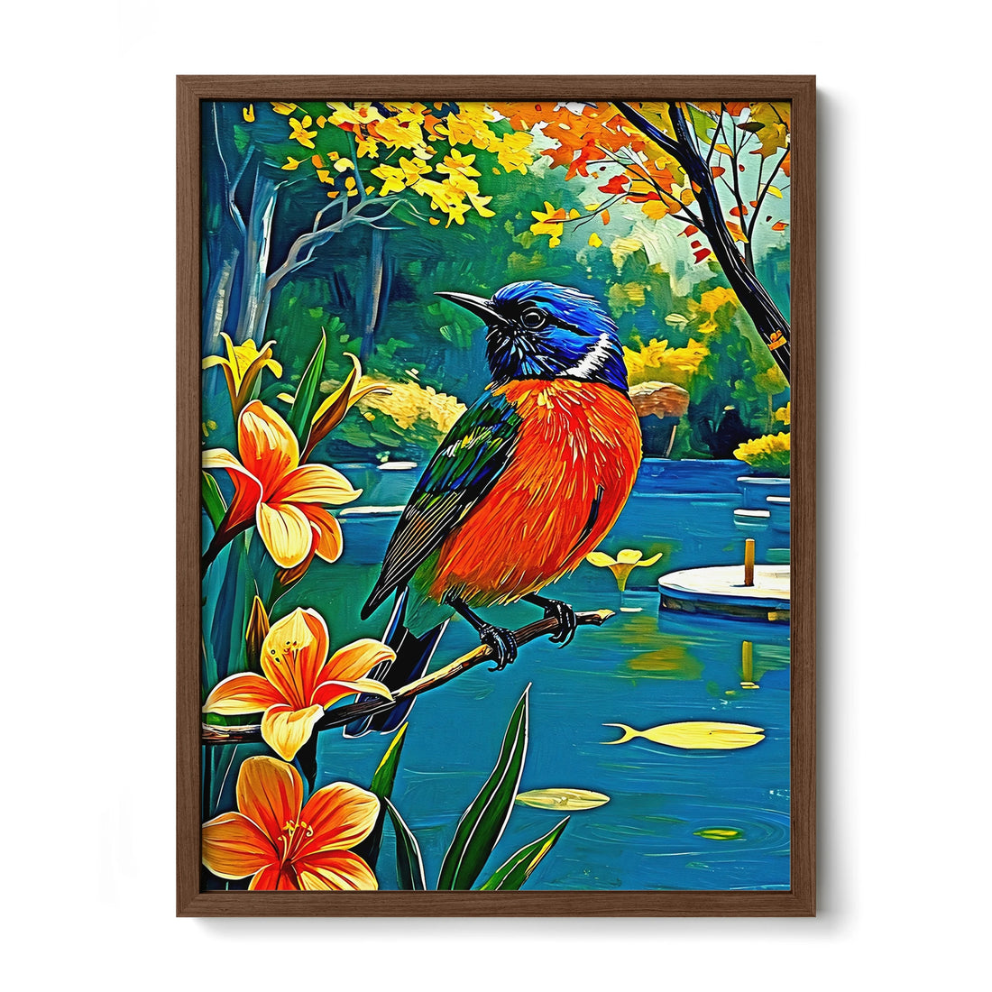 Painted Bunting Passerina Ciris-Framed Paper Print-452203 Walnut Premium Oak No Mats Visual Wall Art Framed Print