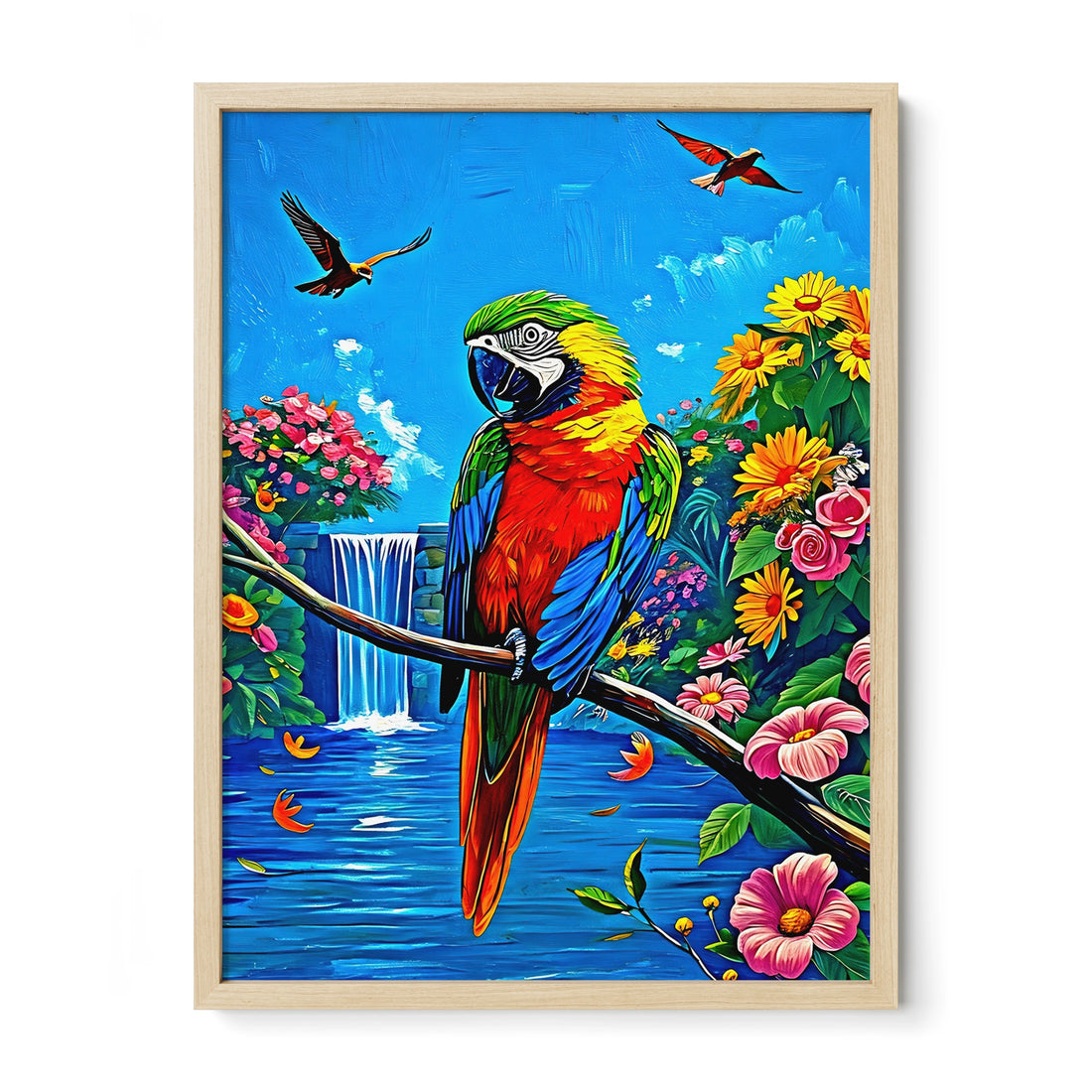 Parrot Psittaciformes Sitting-Framed Paper Print-452256 Natural Premium Oak No Mats Visual Wall Art Framed Print