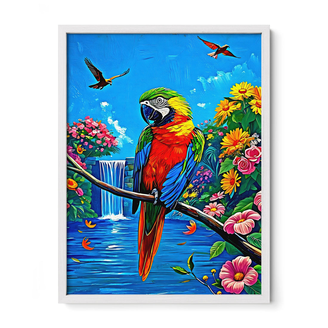 Parrot Psittaciformes Sitting-Framed Paper Print-452256 White Premium Oak No Mats Visual Wall Art Framed Print