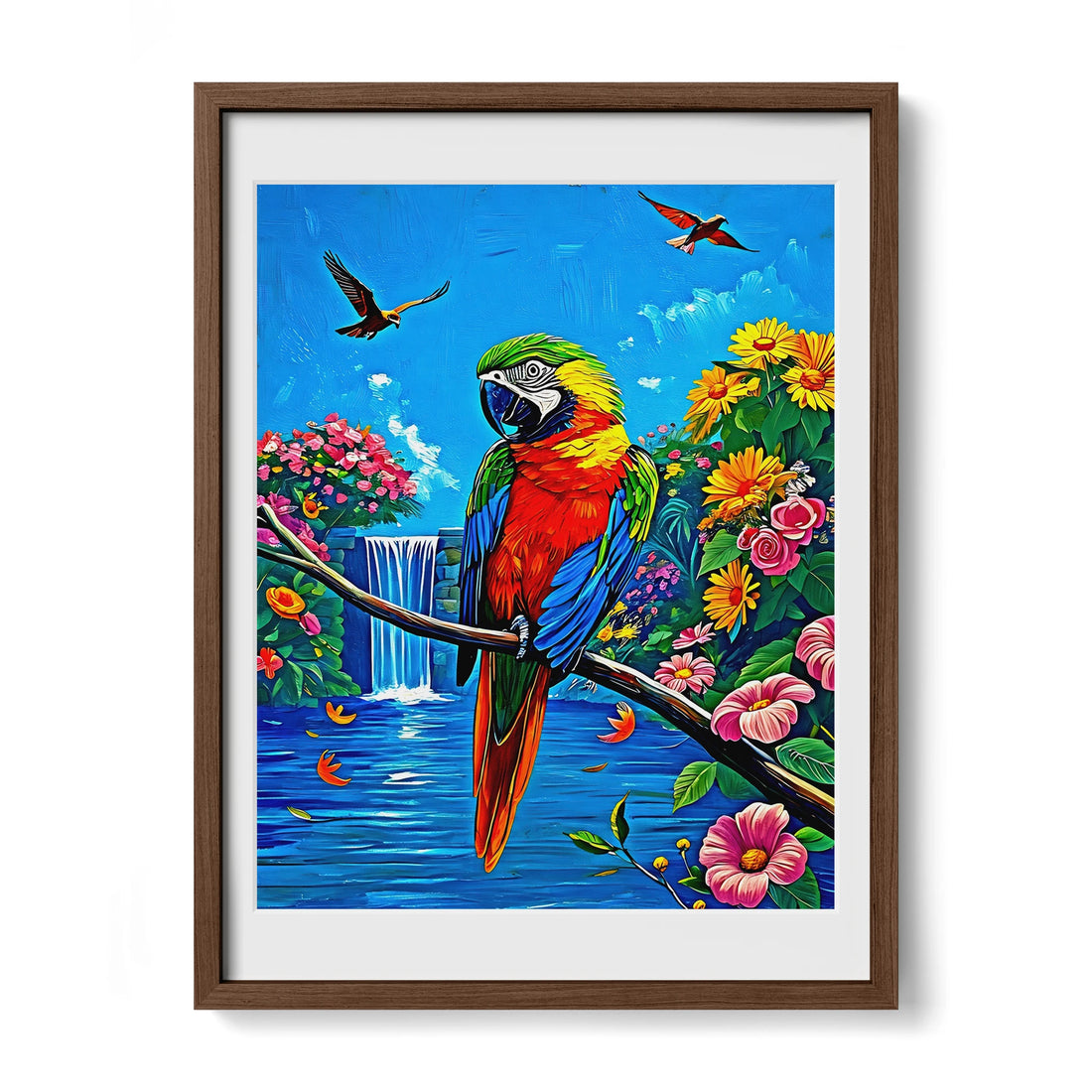 Parrot Psittaciformes Sitting-Framed Paper Print-452256 Walnut Premium Oak Mats Visual Wall Art Framed Print