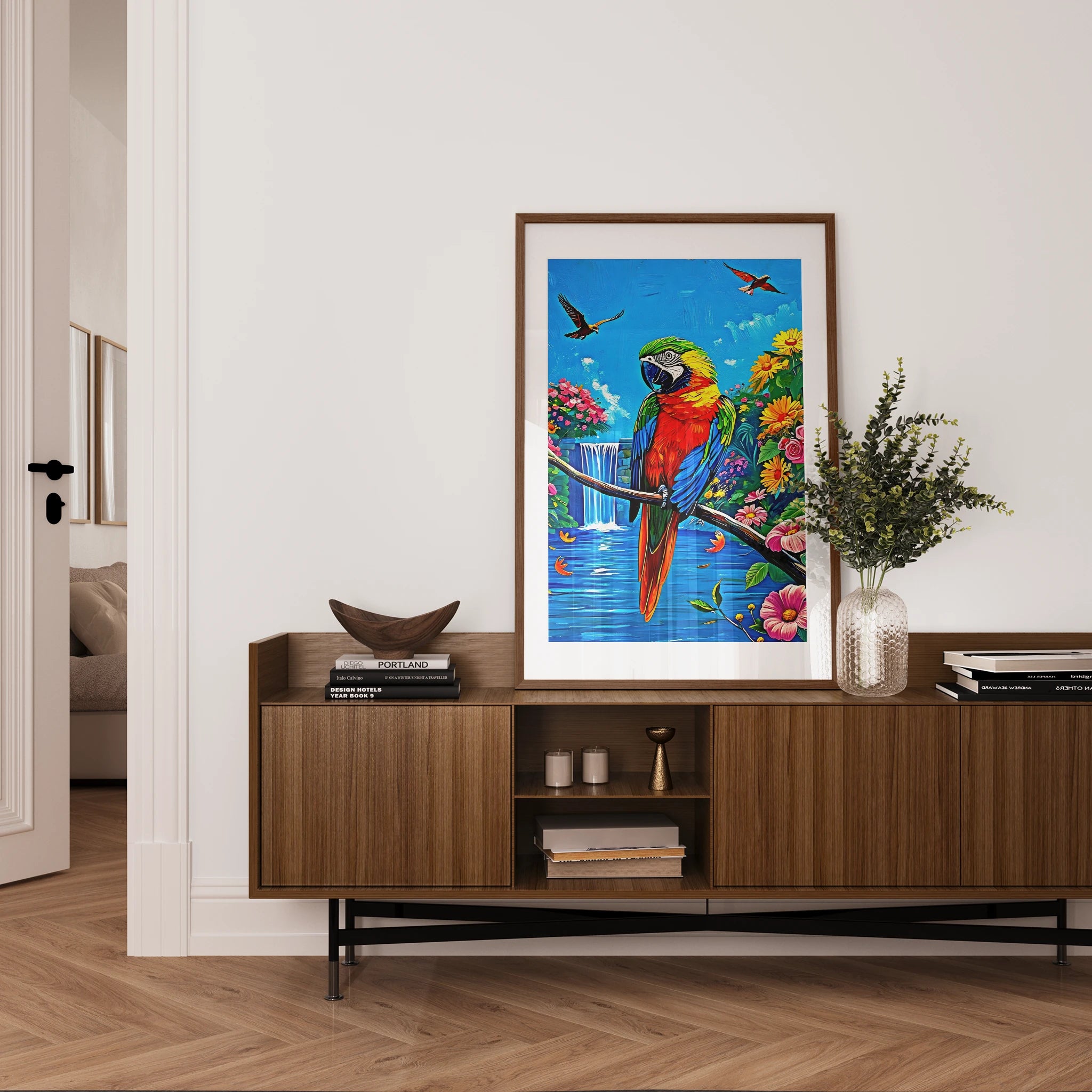 Parrot Psittaciformes Sitting-Framed Paper Print-452256 Visual Wall Art Framed Print