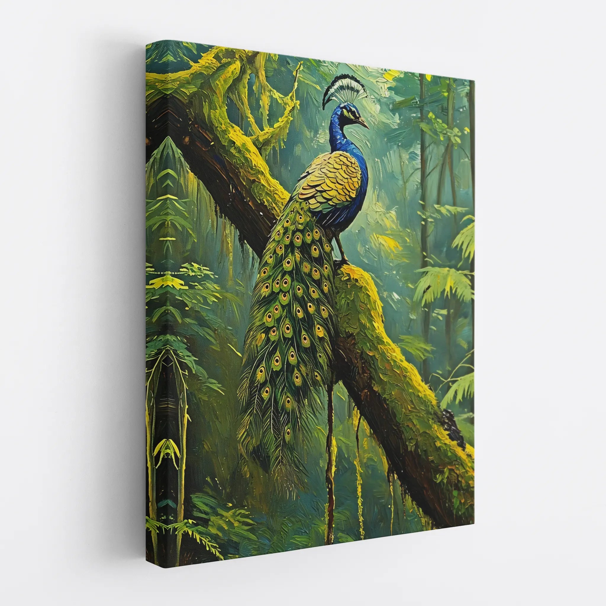 Peacock On Mossy Branch Giclée Print 454016 Visual Wall Art AR3:4V-AR4:5V Giclée Print