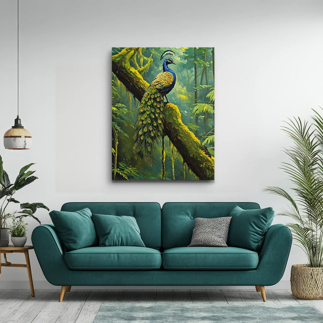 Peacock On Mossy Branch Giclée Print 454016 Visual Wall Art AR3:4V-AR4:5V Giclée Print