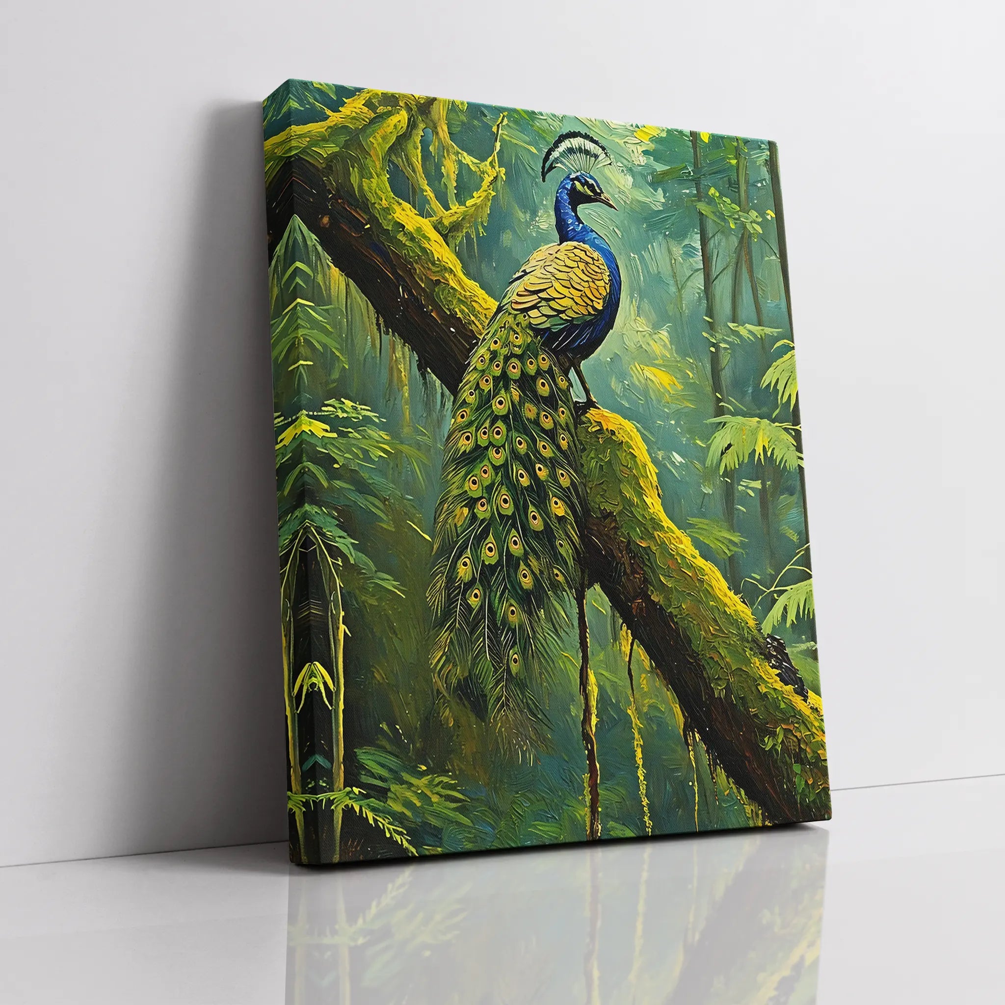 Peacock On Mossy Branch Giclée Print 454016 Visual Wall Art AR3:4V-AR4:5V Giclée Print