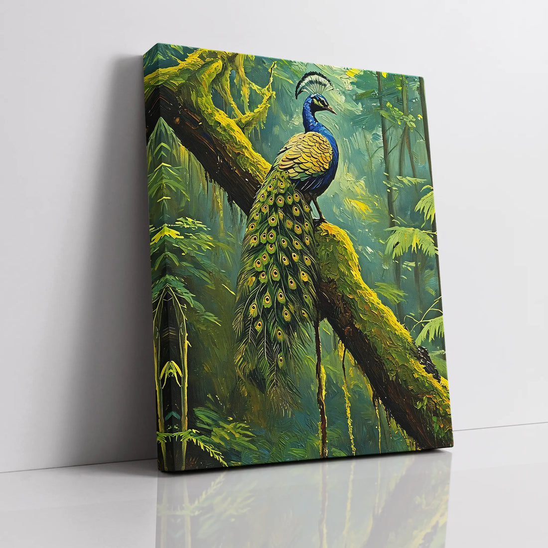 Peacock On Mossy Branch Giclée Print 454016 Visual Wall Art AR3:4V-AR4:5V Giclée Print