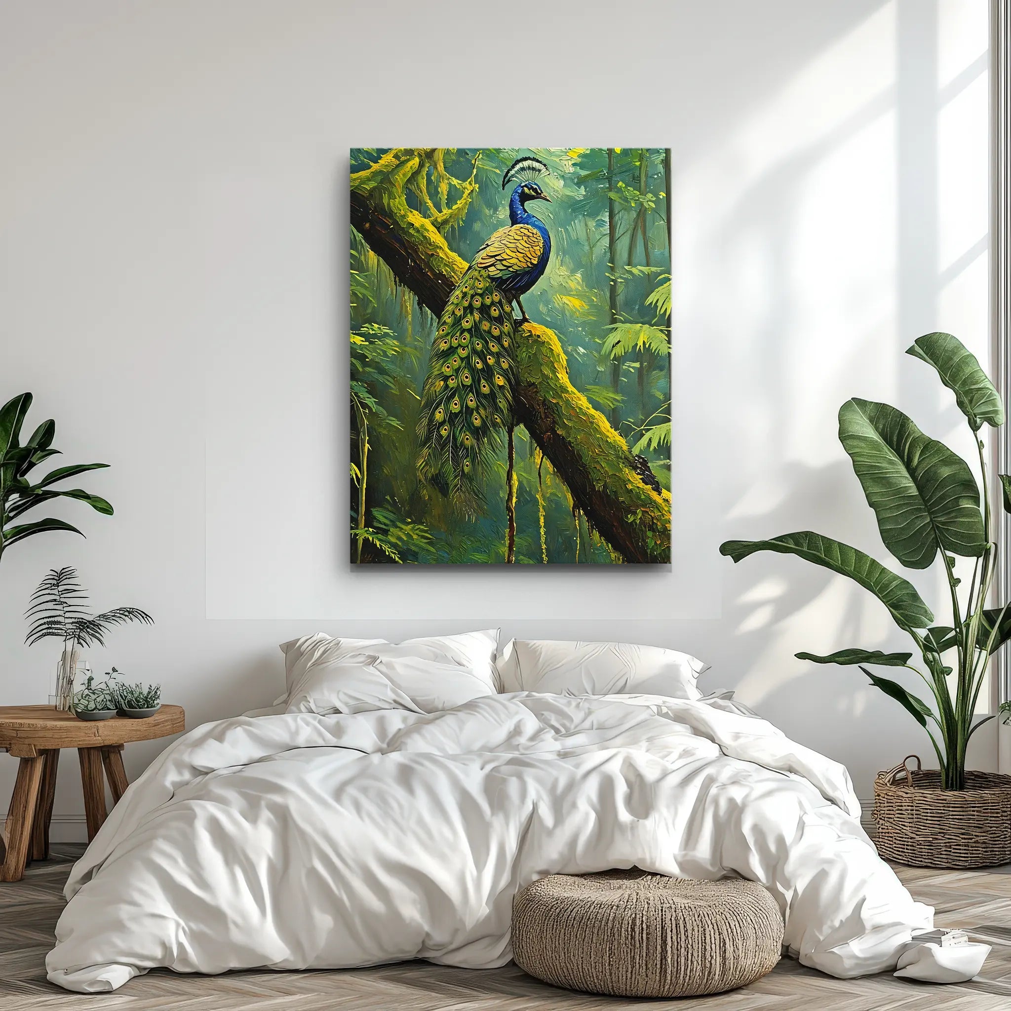 Peacock On Mossy Branch Giclée Print 454016 Visual Wall Art AR3:4V-AR4:5V Giclée Print