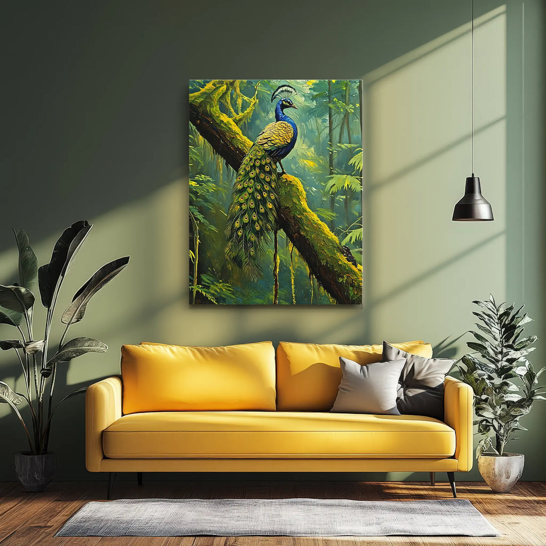 Peacock On Mossy Branch Giclée Print 454016 Visual Wall Art AR3:4V-AR4:5V Giclée Print