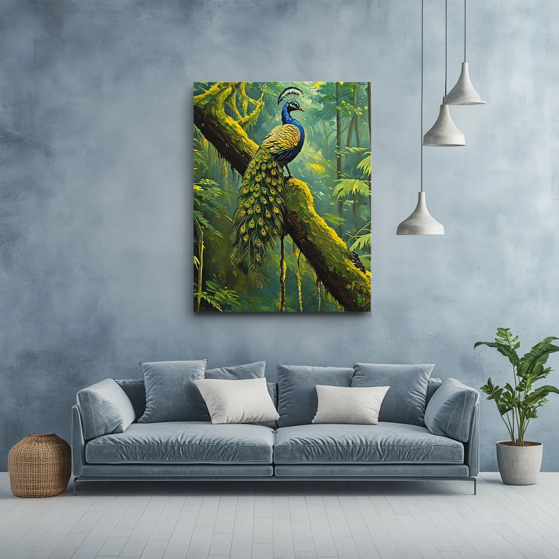 Peacock On Mossy Branch Giclée Print 454016 Visual Wall Art AR3:4V-AR4:5V Giclée Print