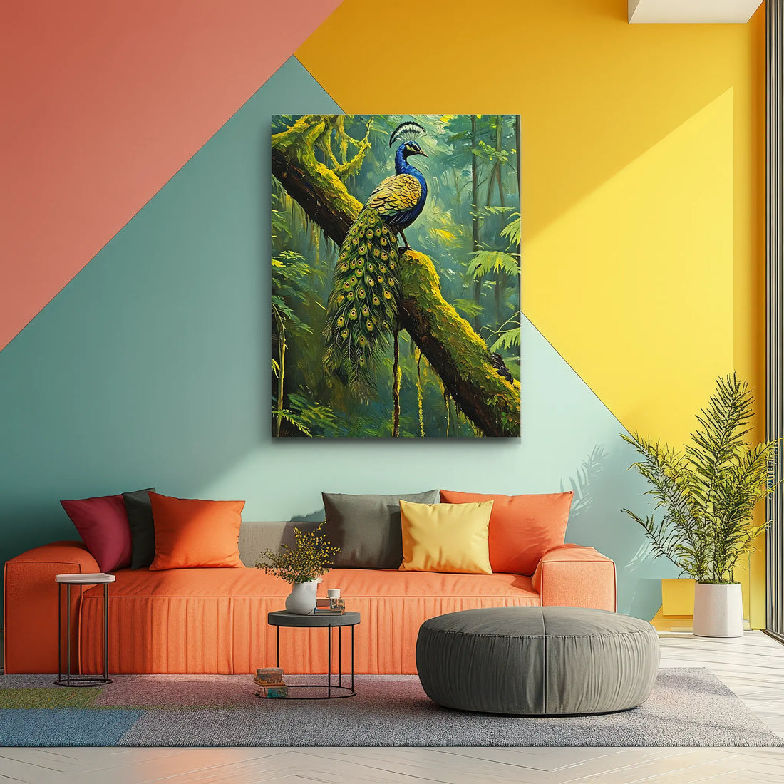 Peacock On Mossy Branch Giclée Print 454016 Visual Wall Art AR3:4V-AR4:5V Giclée Print