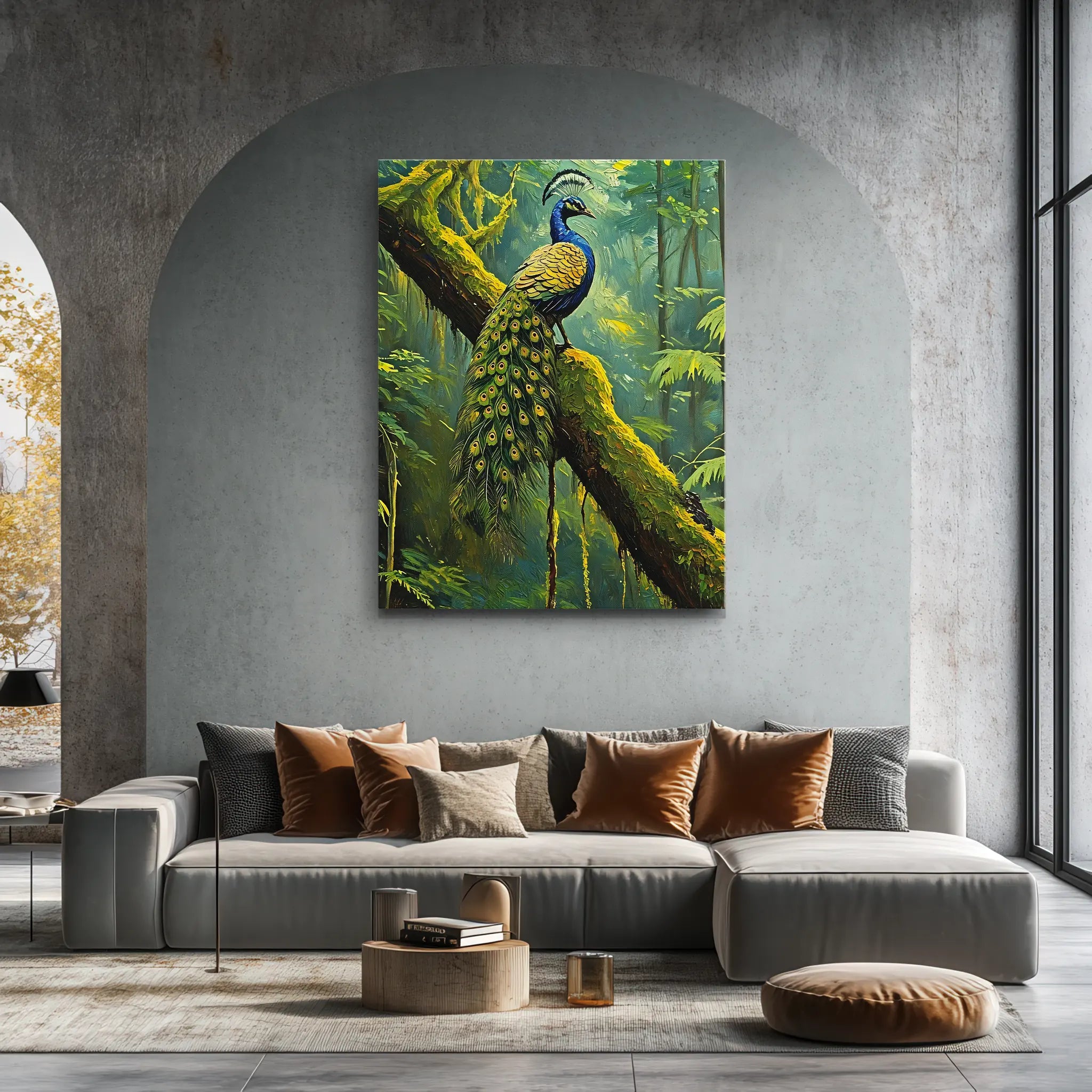 Peacock On Mossy Branch Giclée Print 454016 Visual Wall Art AR3:4V-AR4:5V Giclée Print