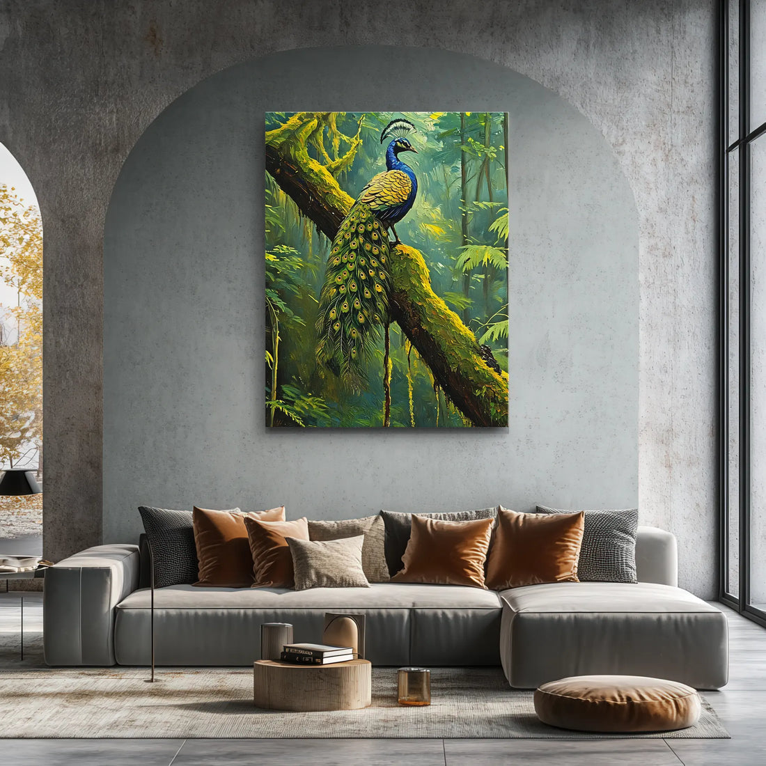 Peacock On Mossy Branch Giclée Print 454016 Visual Wall Art AR3:4V-AR4:5V Giclée Print