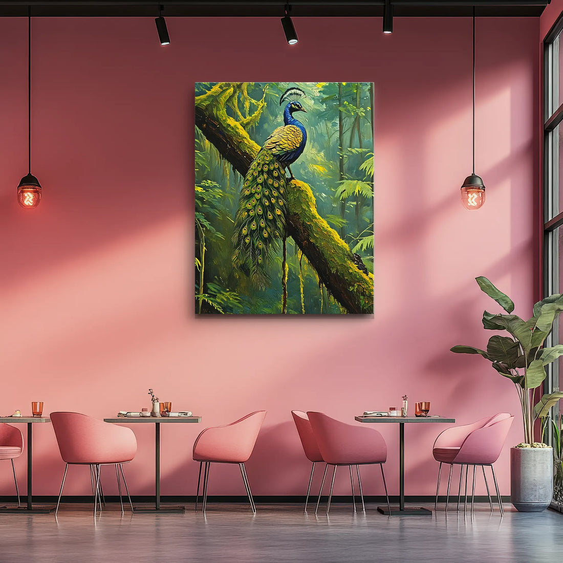 Peacock On Mossy Branch Giclée Print 454016 Visual Wall Art AR3:4V-AR4:5V Giclée Print