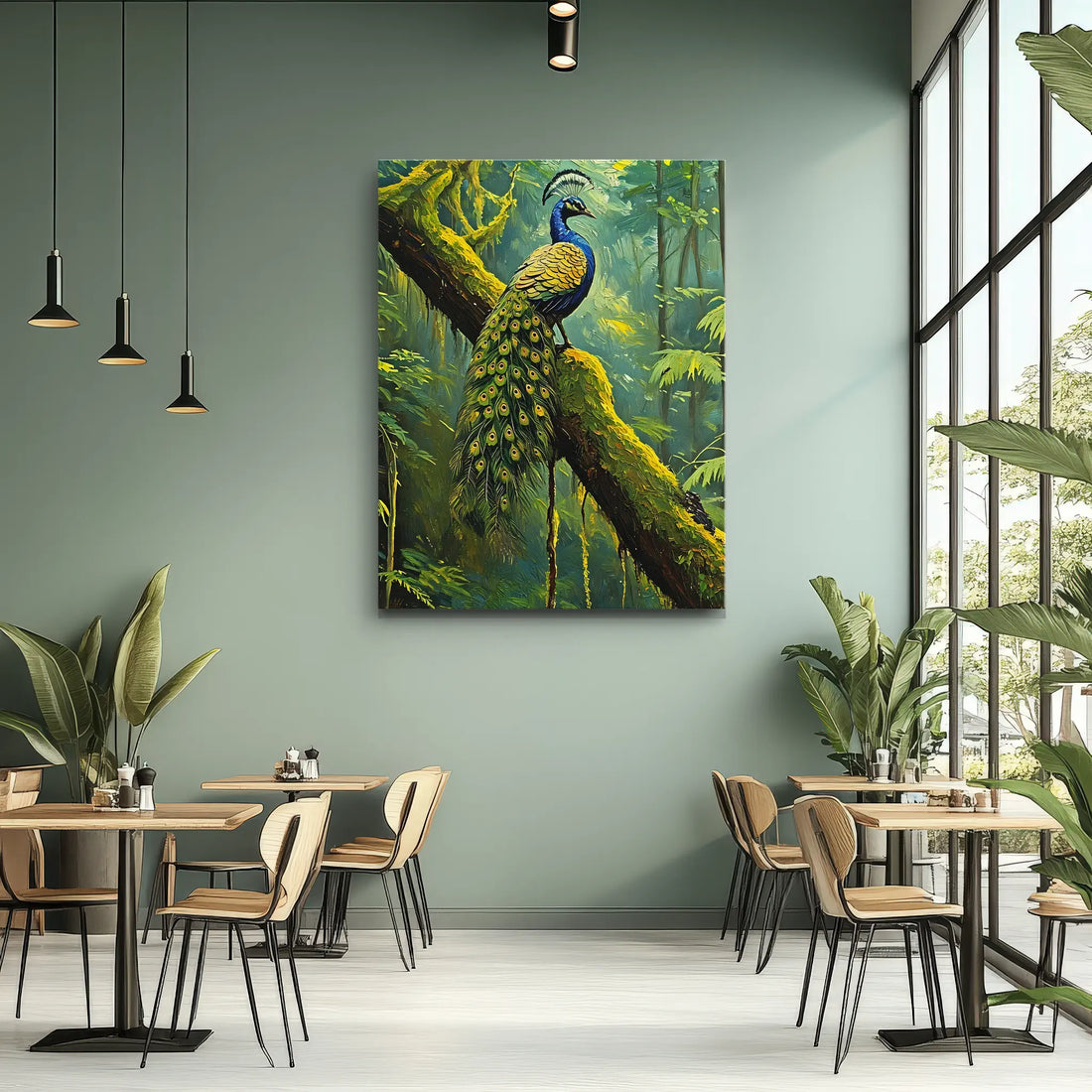 Peacock On Mossy Branch Giclée Print 454016 Visual Wall Art AR3:4V-AR4:5V Giclée Print