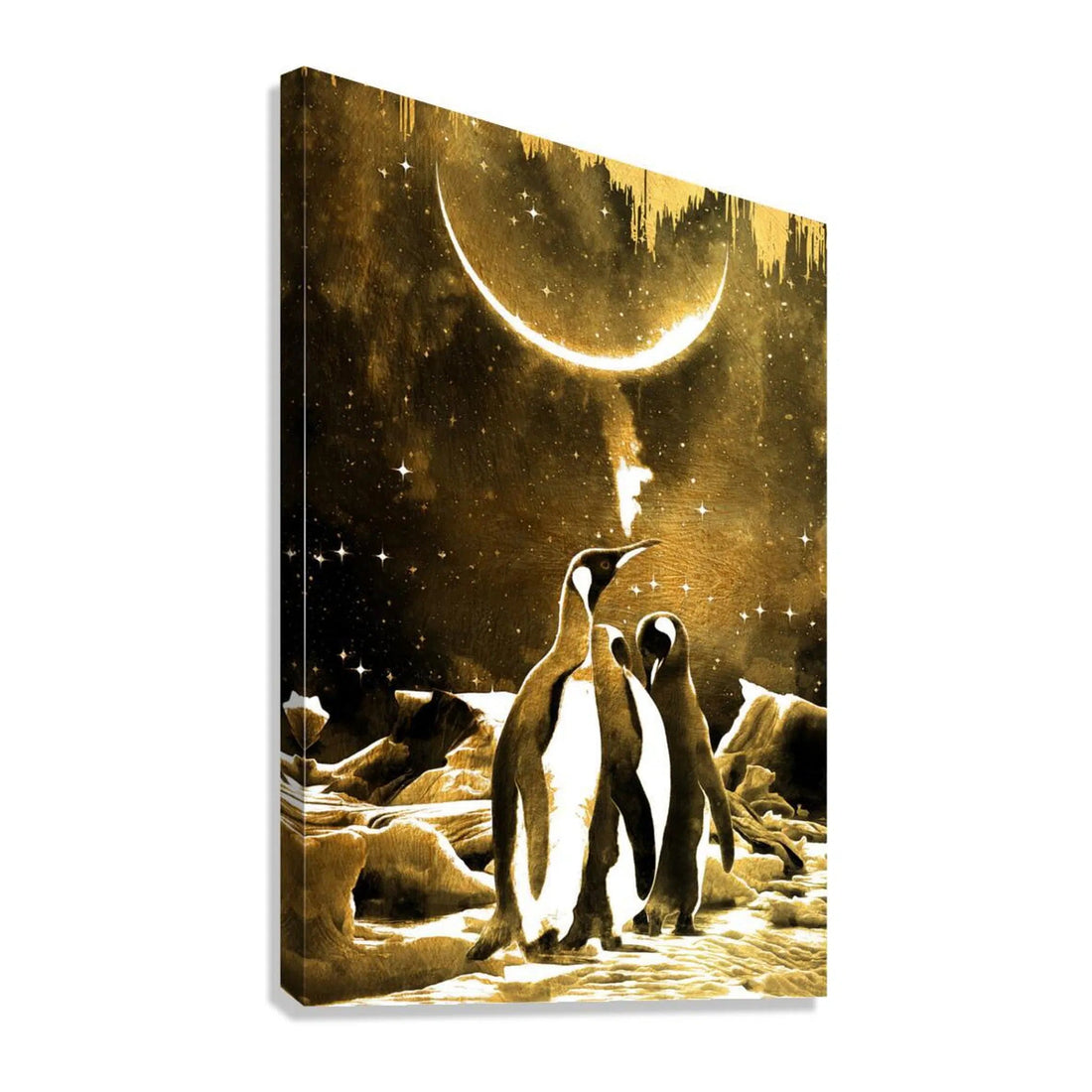 Penguins Gold Giclee Print 23905 Giclée Stretched Canvas Print Pictorem.com