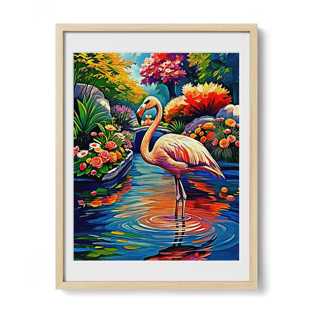 Phoenicopterus-Chilean Flamingo Chile-Framed Paper Print-452215 Natural Premium Oak Mats Visual Wall Art Framed Print