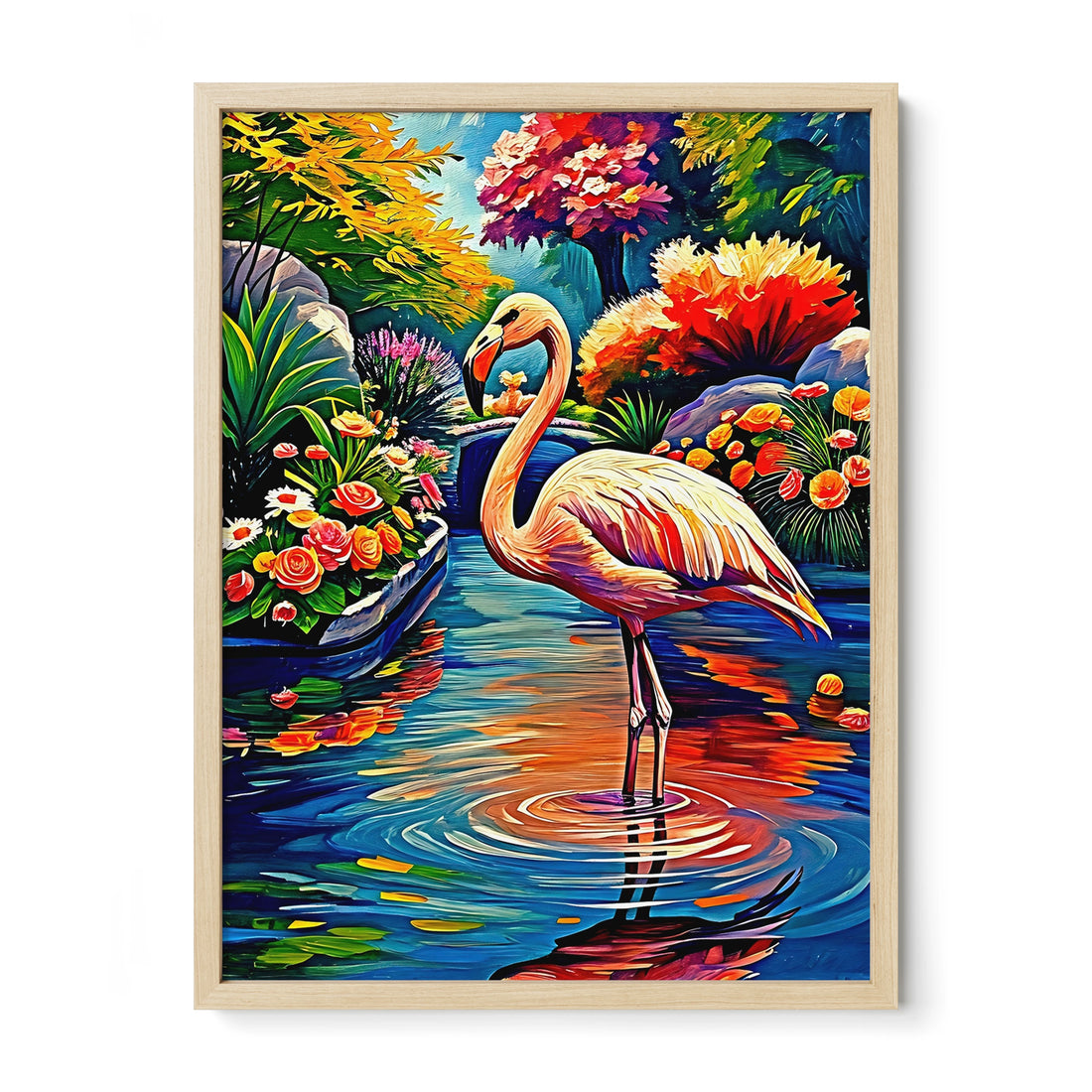 Phoenicopterus-Chilean Flamingo Chile-Framed Paper Print-452215 Natural Premium Oak No Mats Visual Wall Art Framed Print