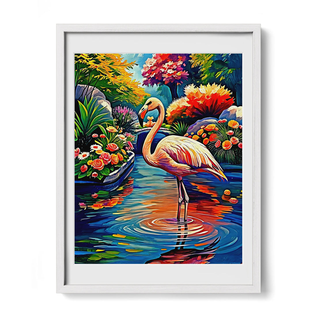 Phoenicopterus-Chilean Flamingo Chile-Framed Paper Print-452215 White Premium Oak Mats Visual Wall Art Framed Print