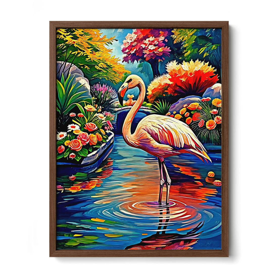 Phoenicopterus-Chilean Flamingo Chile-Framed Paper Print-452215 Walnut Premium Oak No Mats Visual Wall Art Framed Print