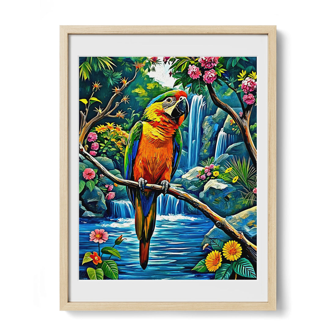 Psittaciformes Parrot Portrait-Framed Paper Print-452257 Natural Premium Oak Mats Visual Wall Art Framed Print