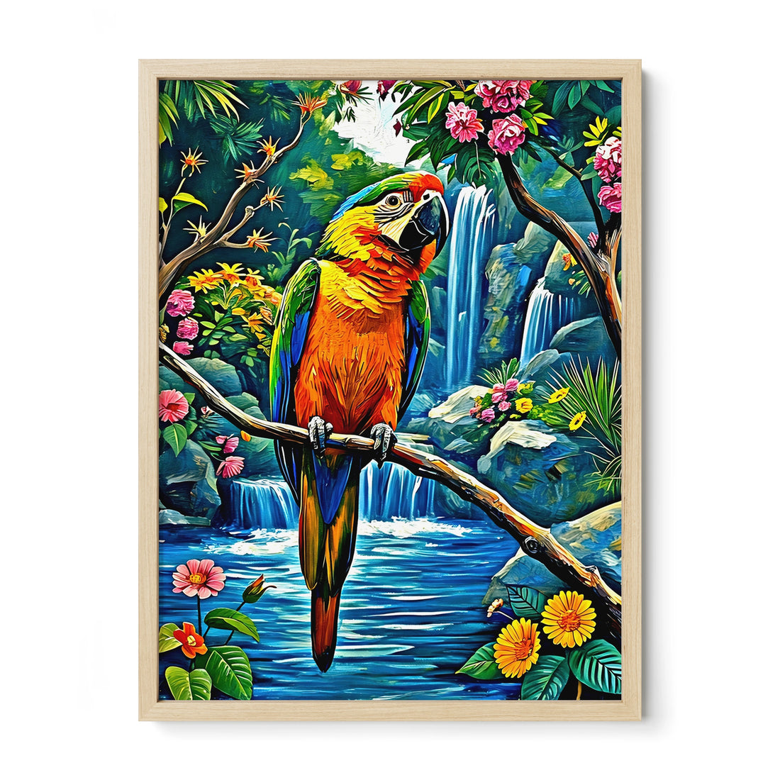 Psittaciformes Parrot Portrait-Framed Paper Print-452257 Natural Premium Oak No Mats Visual Wall Art Framed Print