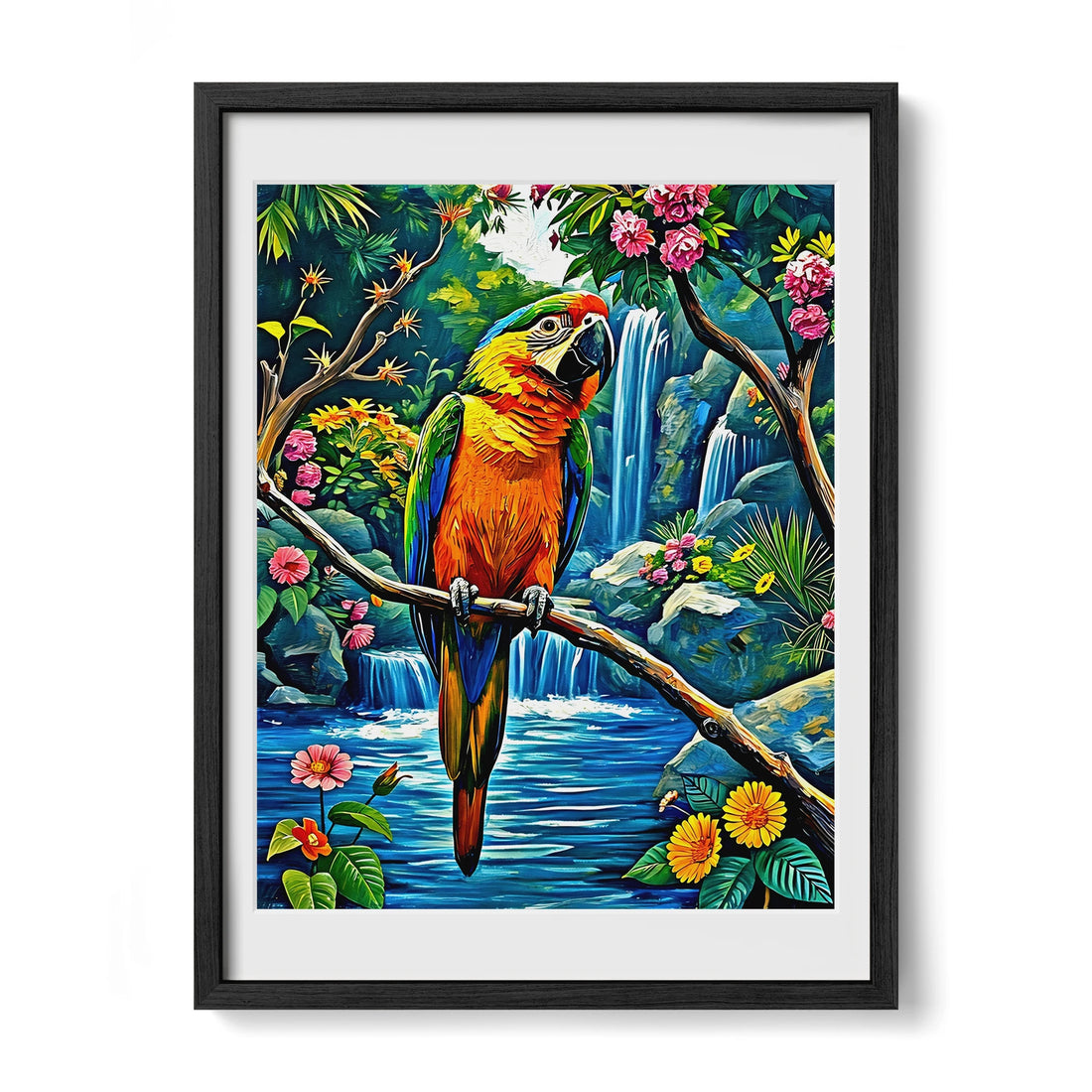 Psittaciformes Parrot Portrait-Framed Paper Print-452257 Black Premium Oak Mats Visual Wall Art Framed Print
