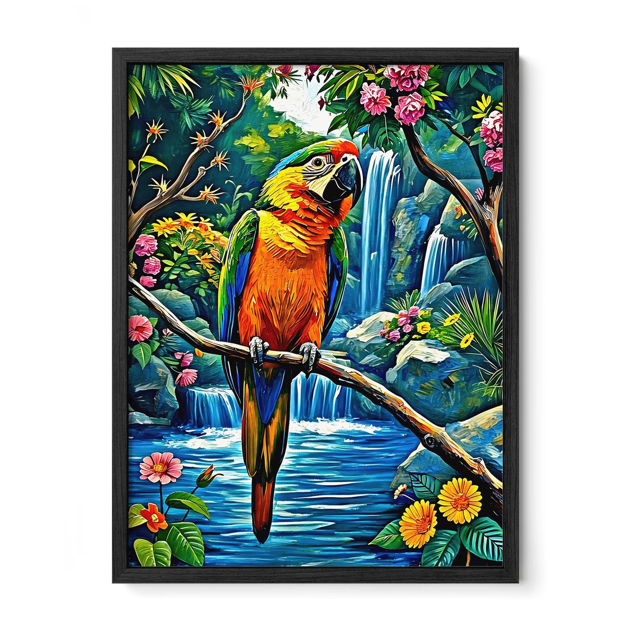 Psittaciformes Parrot Portrait-Framed Paper Print-452257 Black Premium Oak No Mats Visual Wall Art Framed Print