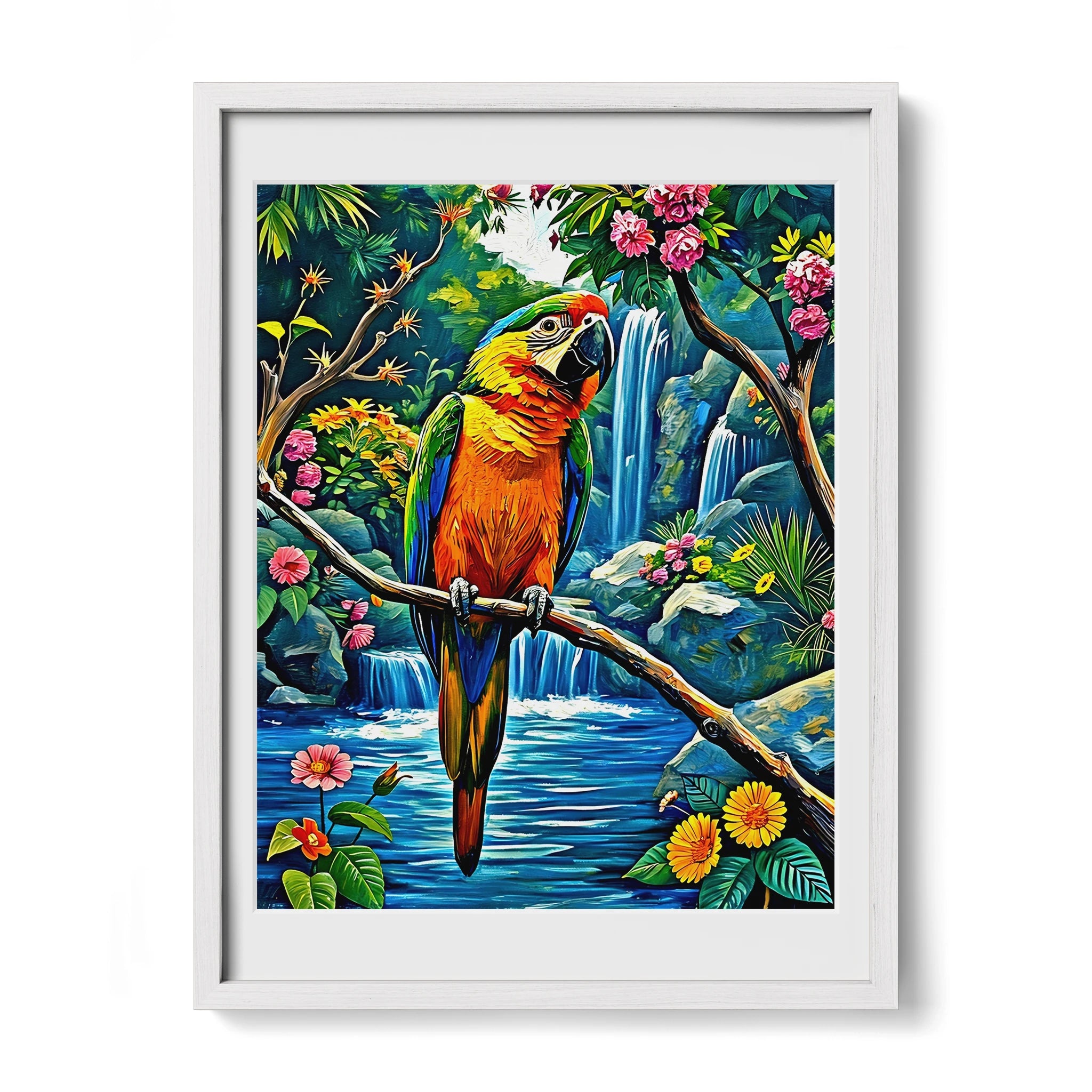 Psittaciformes Parrot Portrait-Framed Paper Print-452257 White Premium Oak Mats Visual Wall Art Framed Print