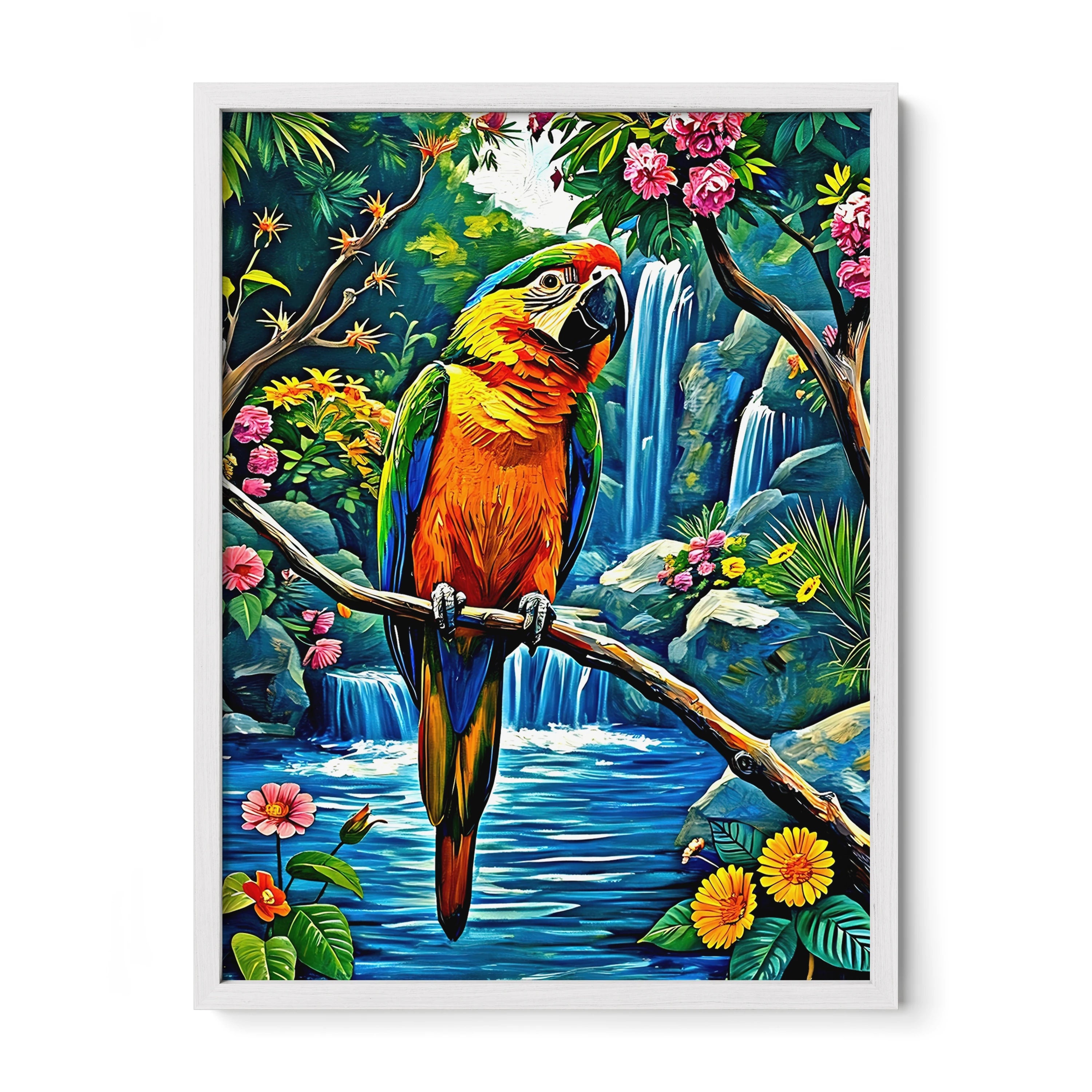 Psittaciformes Parrot Portrait-Framed Paper Print-452257 White Premium Oak No Mats Visual Wall Art Framed Print