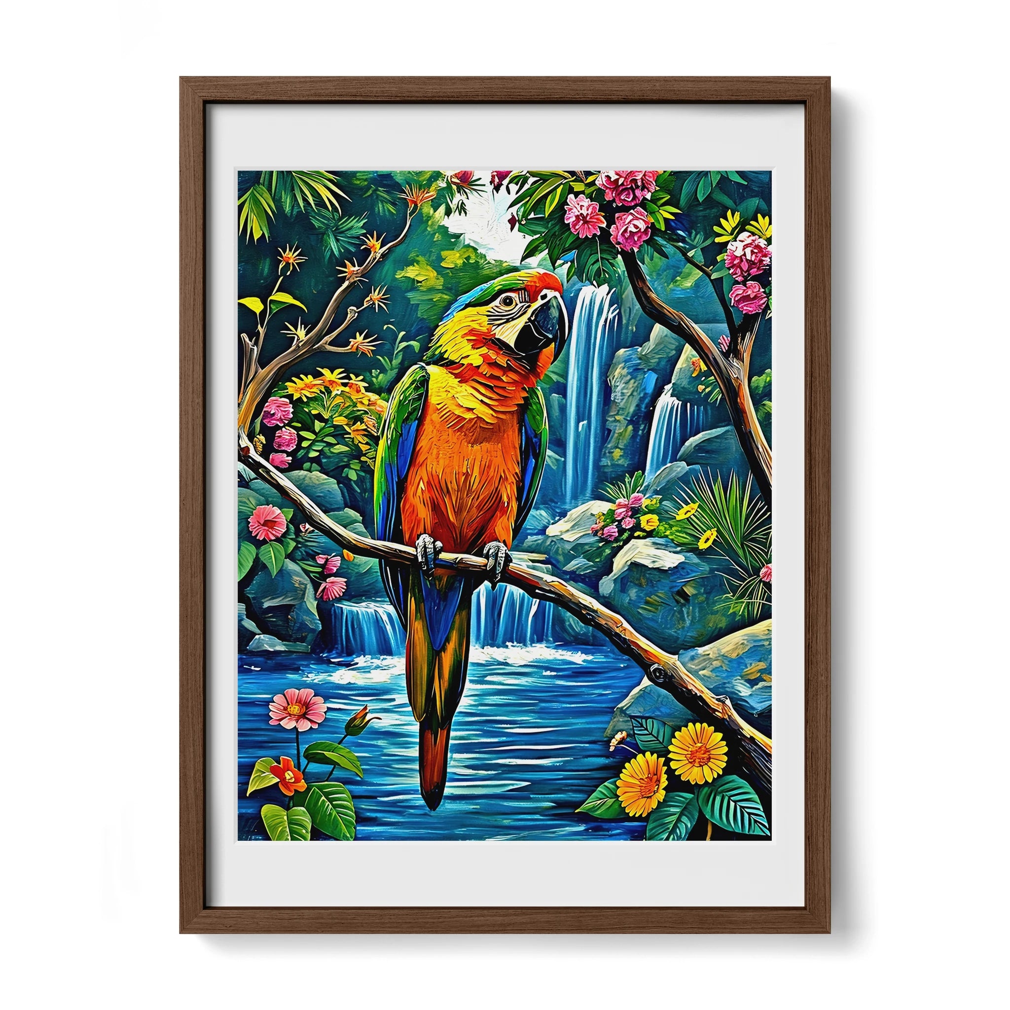 Psittaciformes Parrot Portrait-Framed Paper Print-452257 Walnut Premium Oak Mats Visual Wall Art Framed Print