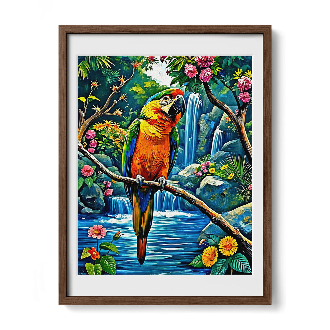 Psittaciformes Parrot Portrait-Framed Paper Print-452257 Walnut Premium Oak Mats Visual Wall Art Framed Print
