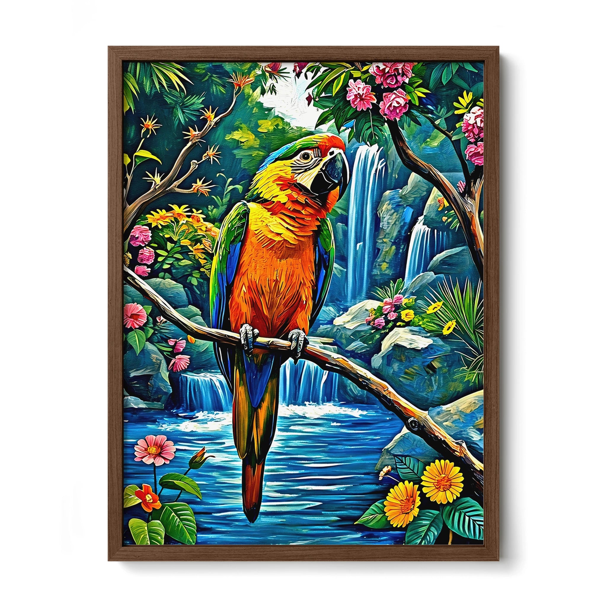 Psittaciformes Parrot Portrait-Framed Paper Print-452257 Walnut Premium Oak No Mats Visual Wall Art Framed Print
