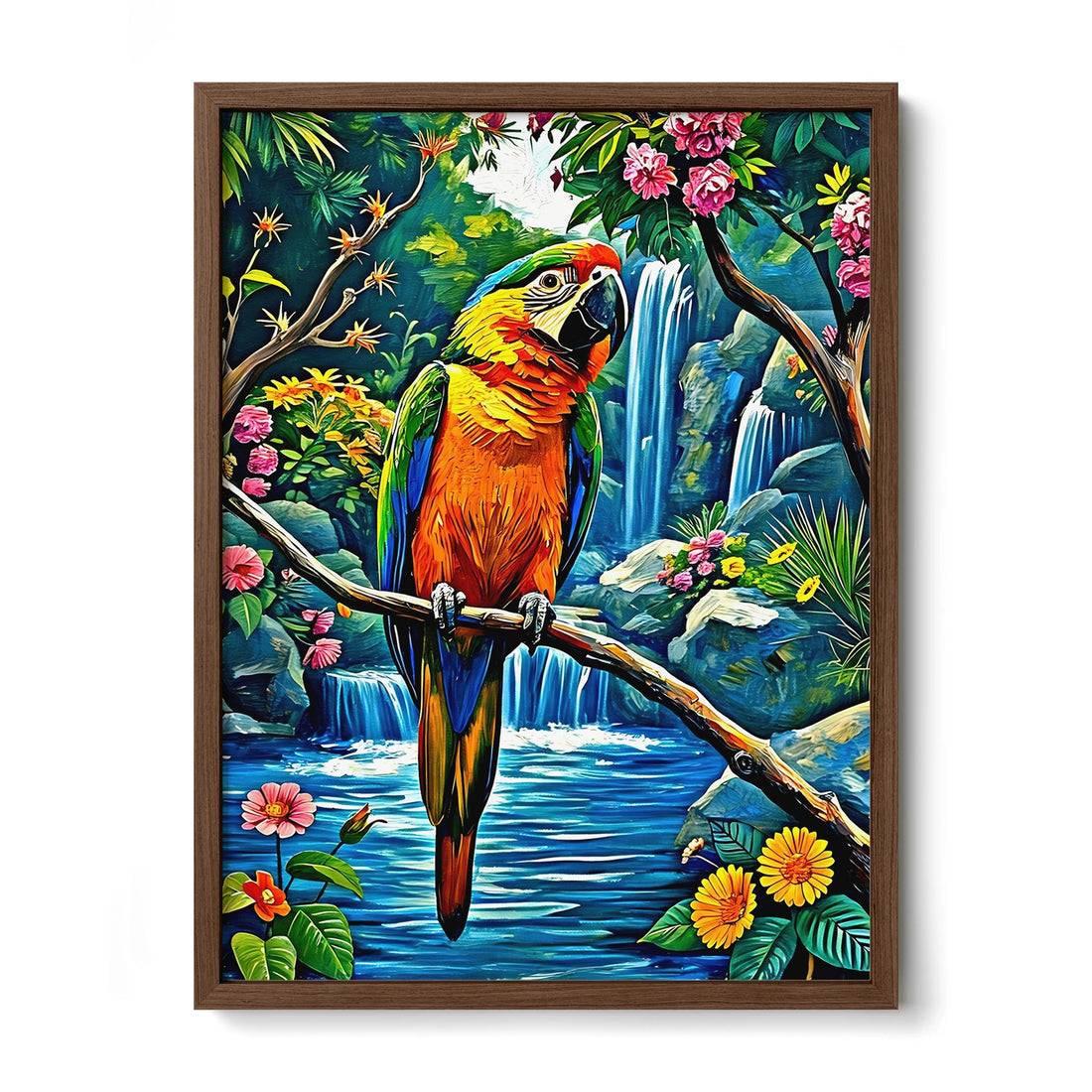 Psittaciformes Parrot Portrait-Framed Paper Print-452257 Walnut Premium Oak No Mats Visual Wall Art Framed Print