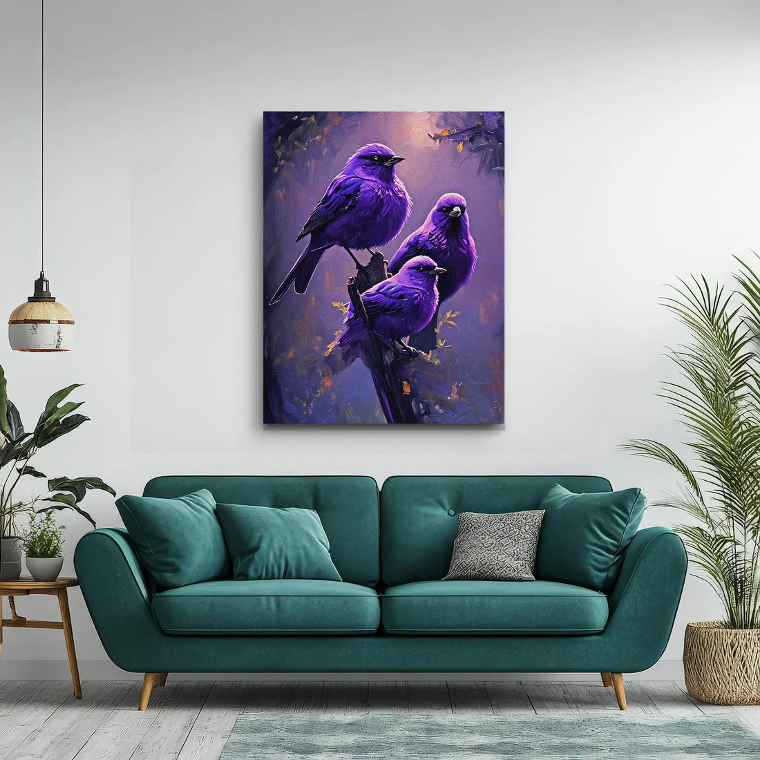 Purple Feathered Harmony Birds On Branch Giclée Print 454017 Visual Wall Art AR3:4V-AR4:5V Giclée Print