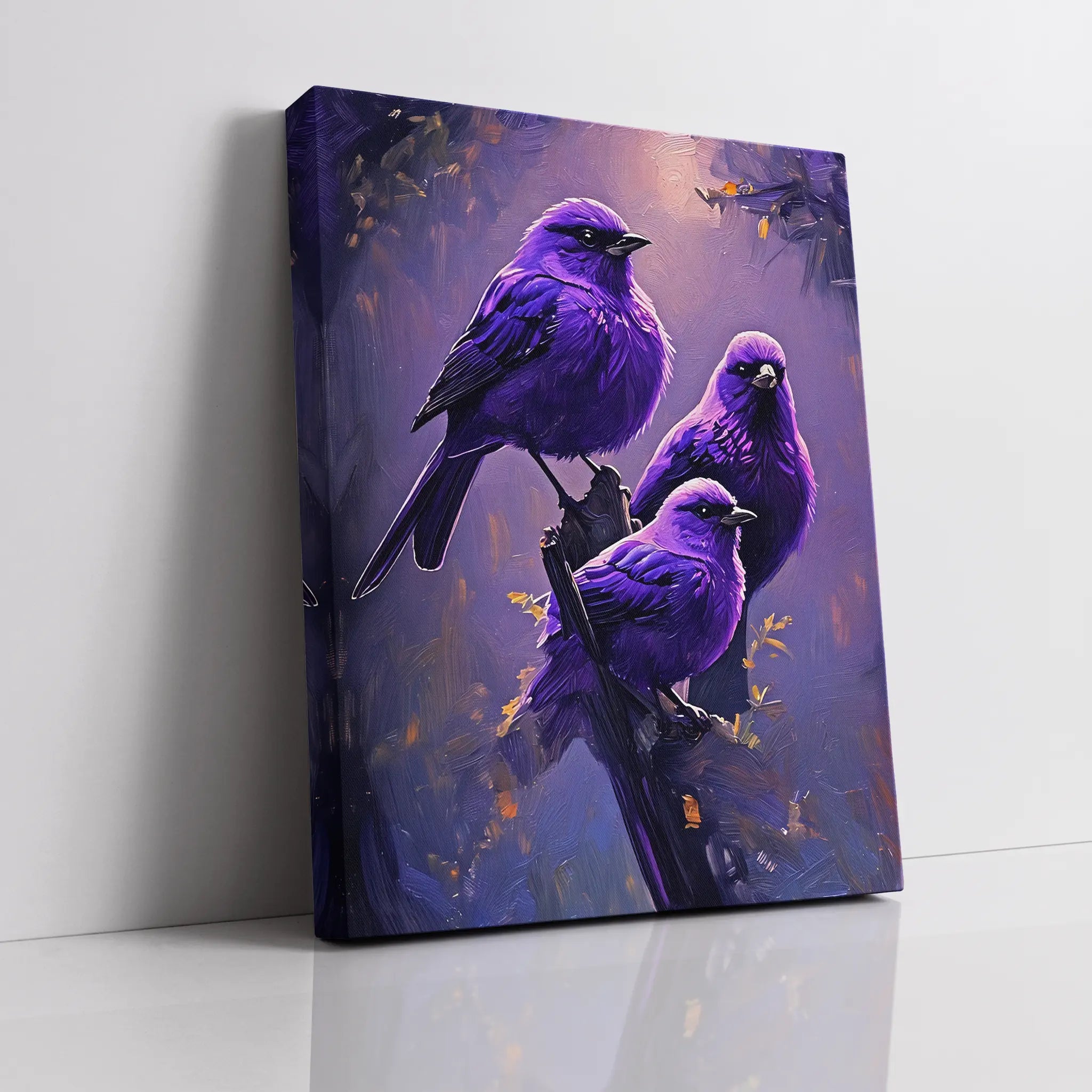 Purple Feathered Harmony Birds On Branch Giclée Print 454017 Visual Wall Art AR3:4V-AR4:5V Giclée Print
