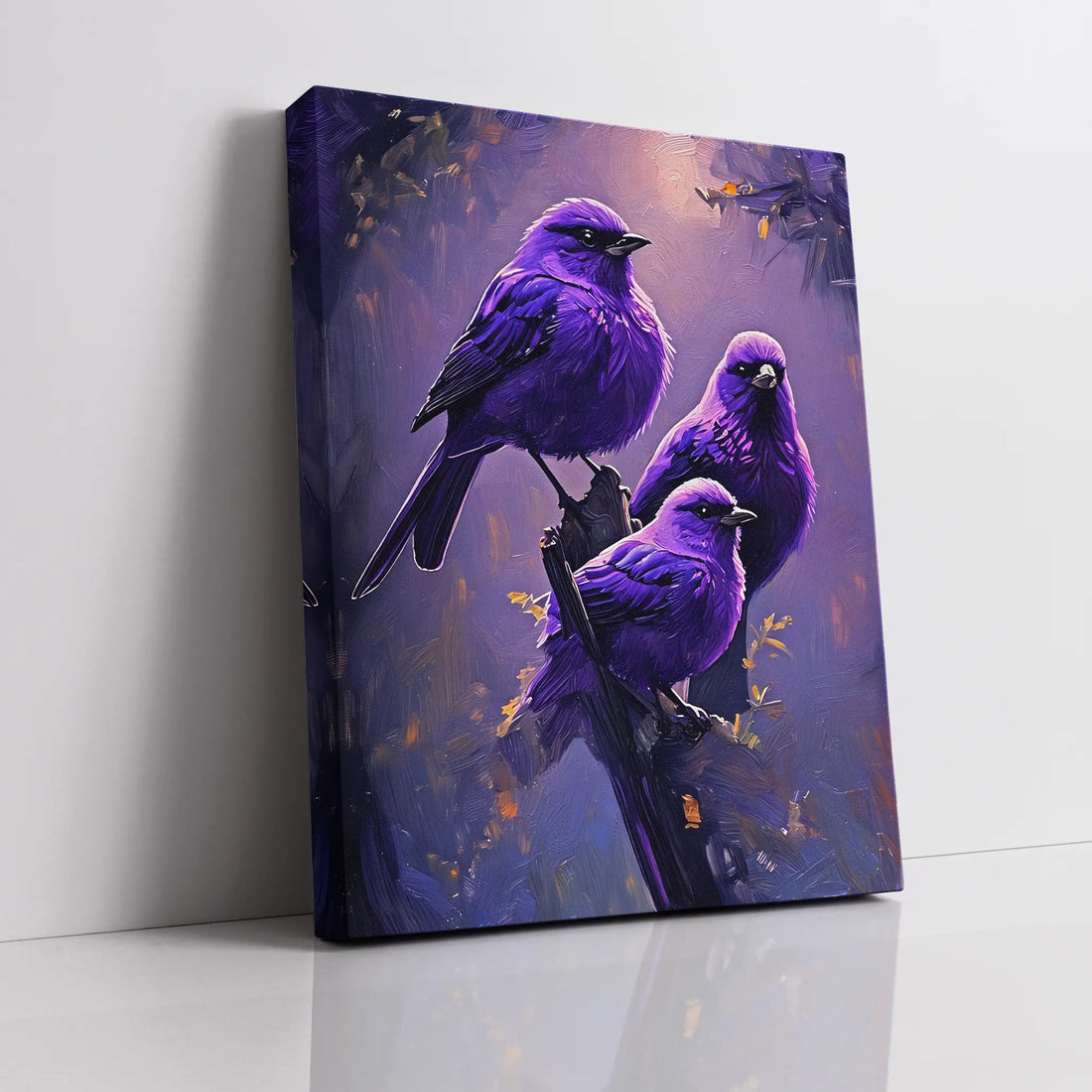 Purple Feathered Harmony Birds On Branch Giclée Print 454017 Visual Wall Art AR3:4V-AR4:5V Giclée Print