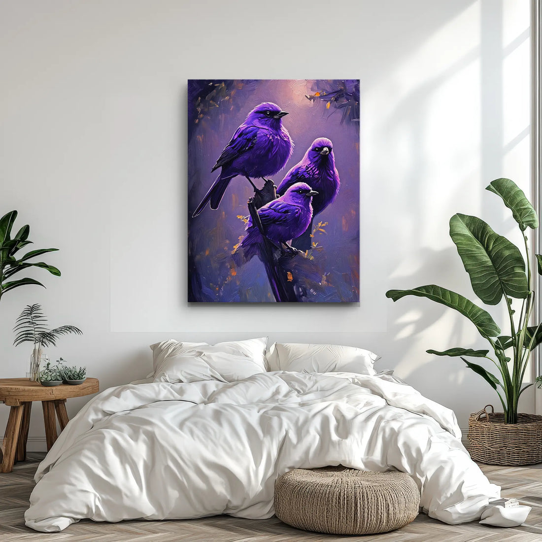 Purple Feathered Harmony Birds On Branch Giclée Print 454017 Visual Wall Art AR3:4V-AR4:5V Giclée Print