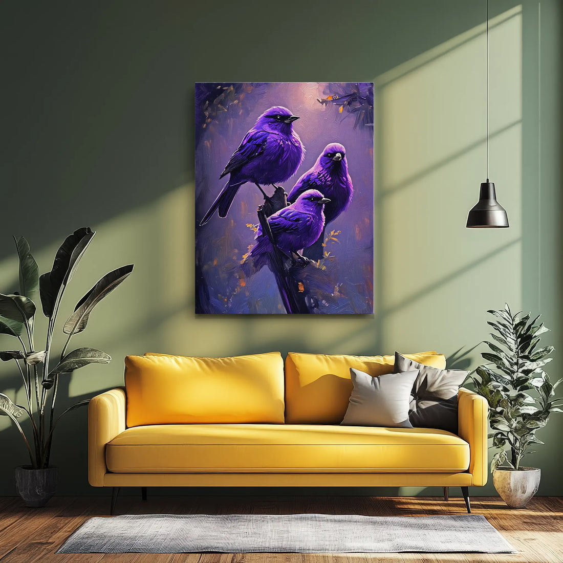 Purple Feathered Harmony Birds On Branch Giclée Print 454017 Visual Wall Art AR3:4V-AR4:5V Giclée Print