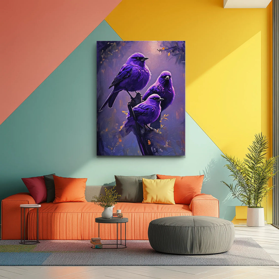 Purple Feathered Harmony Birds On Branch Giclée Print 454017 Visual Wall Art AR3:4V-AR4:5V Giclée Print