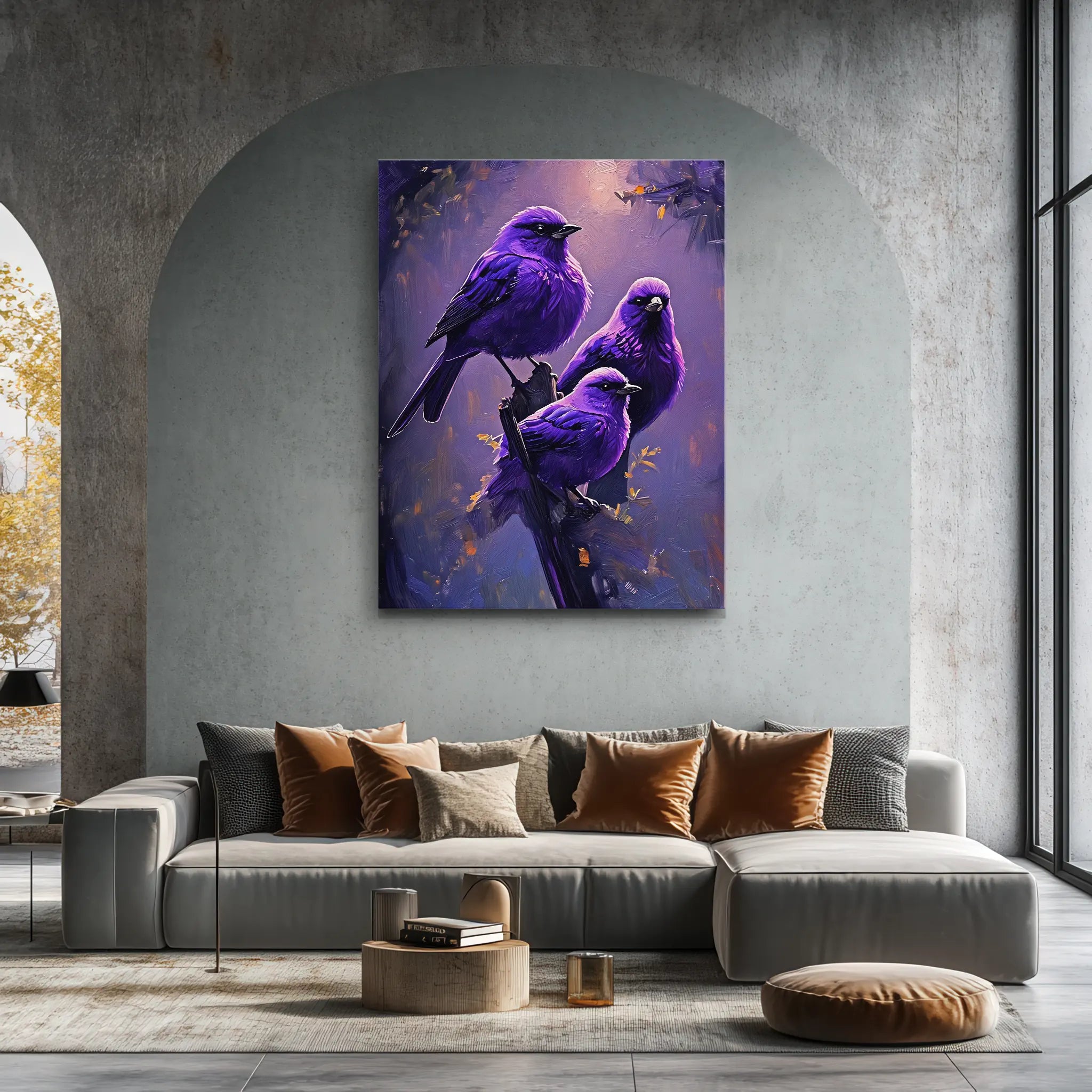 Purple Feathered Harmony Birds On Branch Giclée Print 454017 Visual Wall Art AR3:4V-AR4:5V Giclée Print