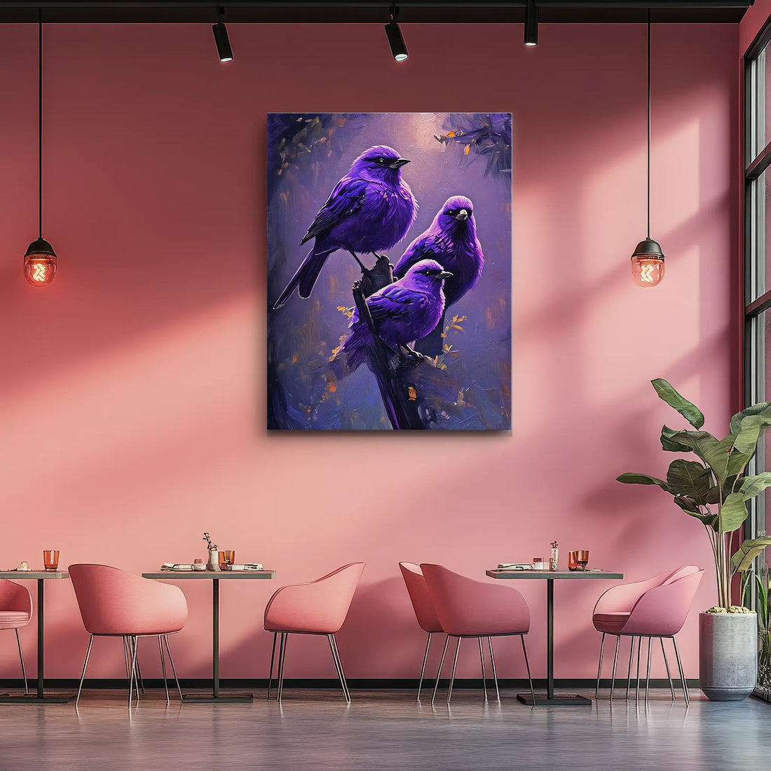 Purple Feathered Harmony Birds On Branch Giclée Print 454017 Visual Wall Art AR3:4V-AR4:5V Giclée Print