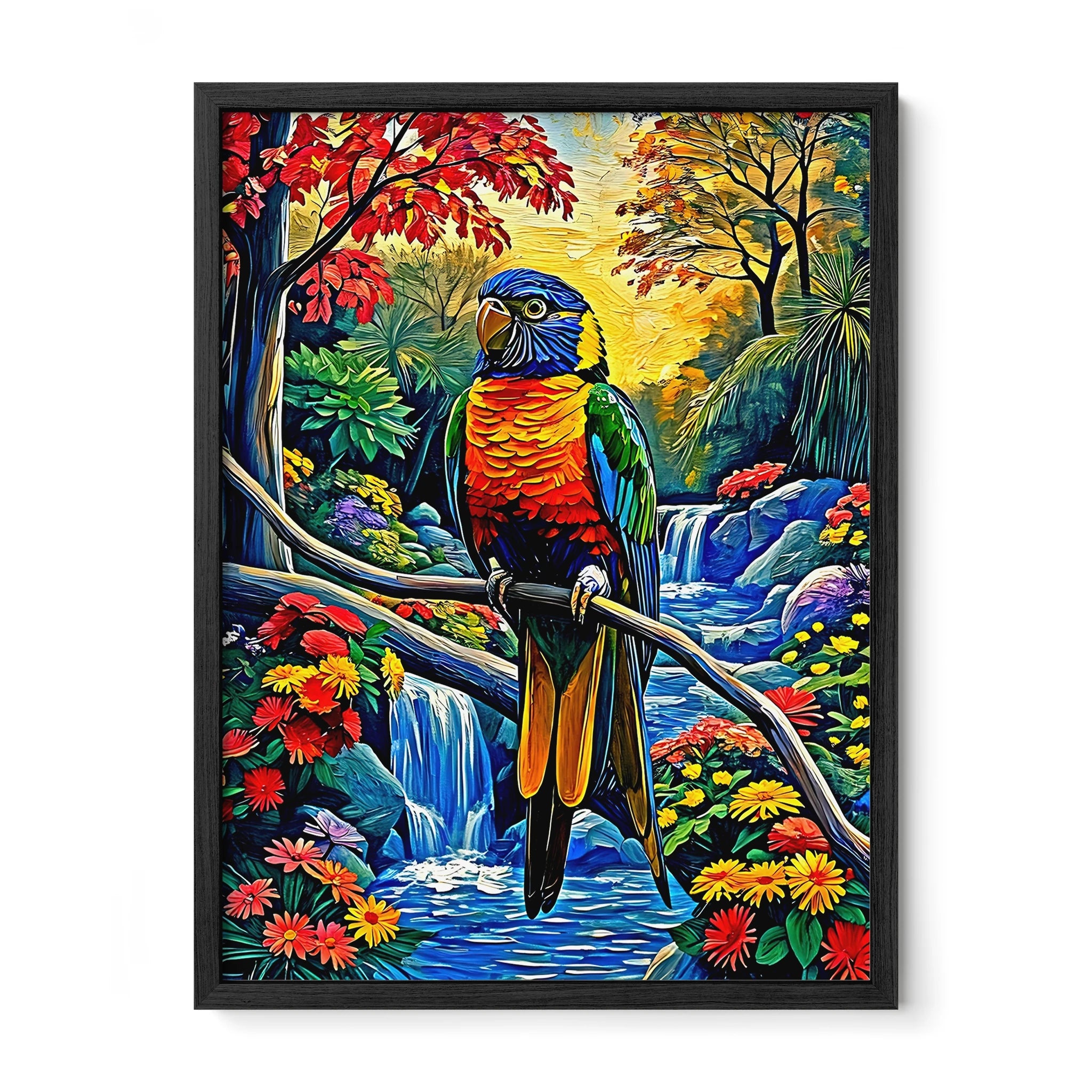Rainbow Lorikeet-Trichoglossus Moluccanus-Framed Paper Print-452258 Black Premium Oak No Mats Visual Wall Art Framed Print